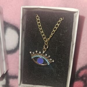 Gold and Blue Evil Eye Pendant Necklace